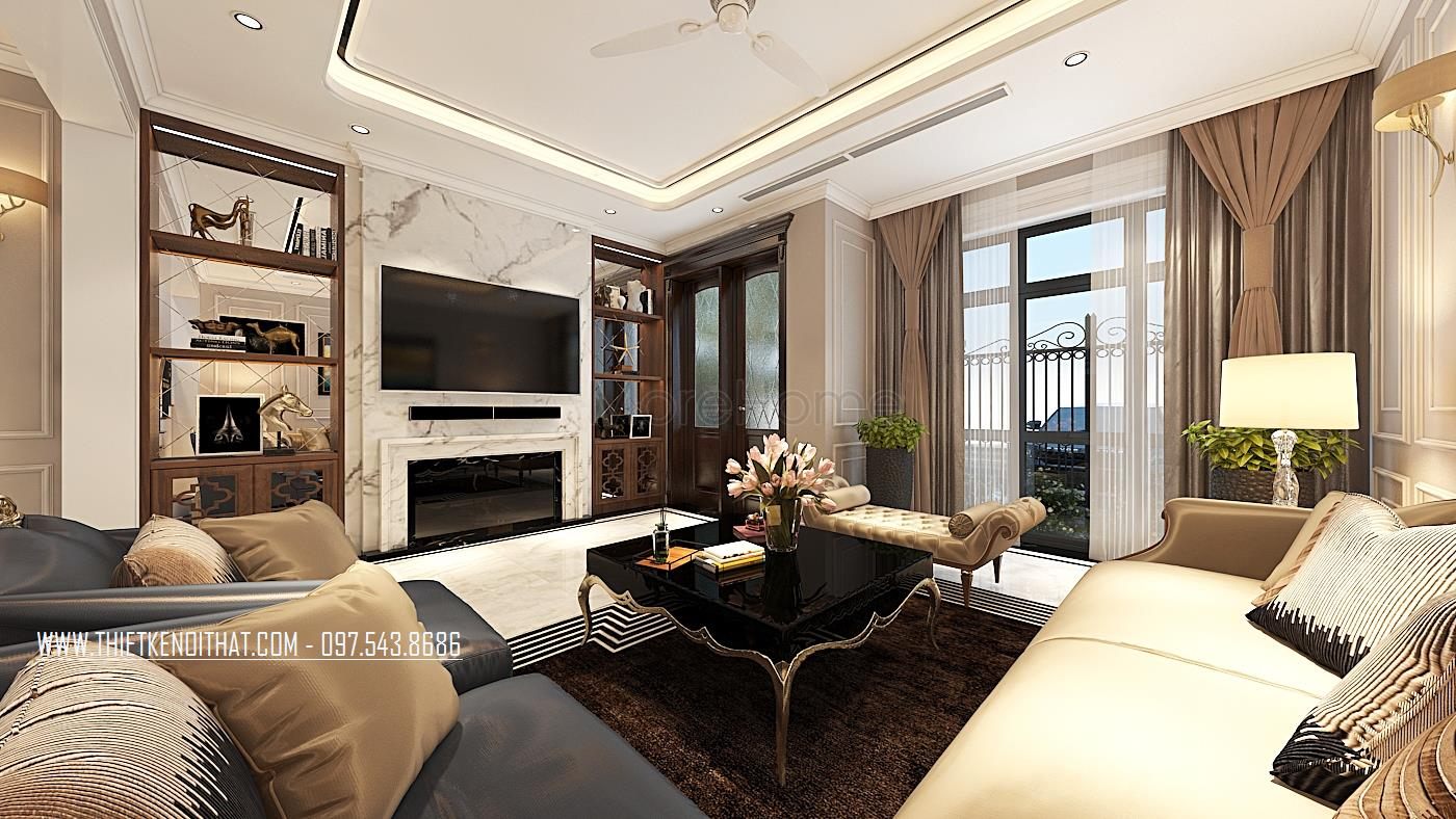 Thiết kế nội thất phòng khách biệt thự The Harmony Long Biên Hà Nội